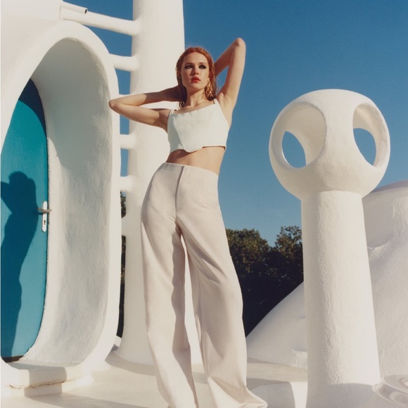 Zara Topstitched Corset Top - Oyster/Off White - Size Small - NWT - Picture 5 of 9